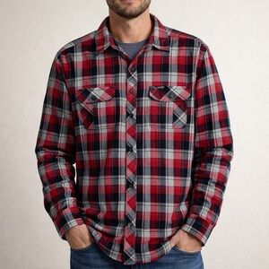 Columbia Omni-Wick Button Up Shirt Mens XL Red Plaid Roll Up Long Sleeve